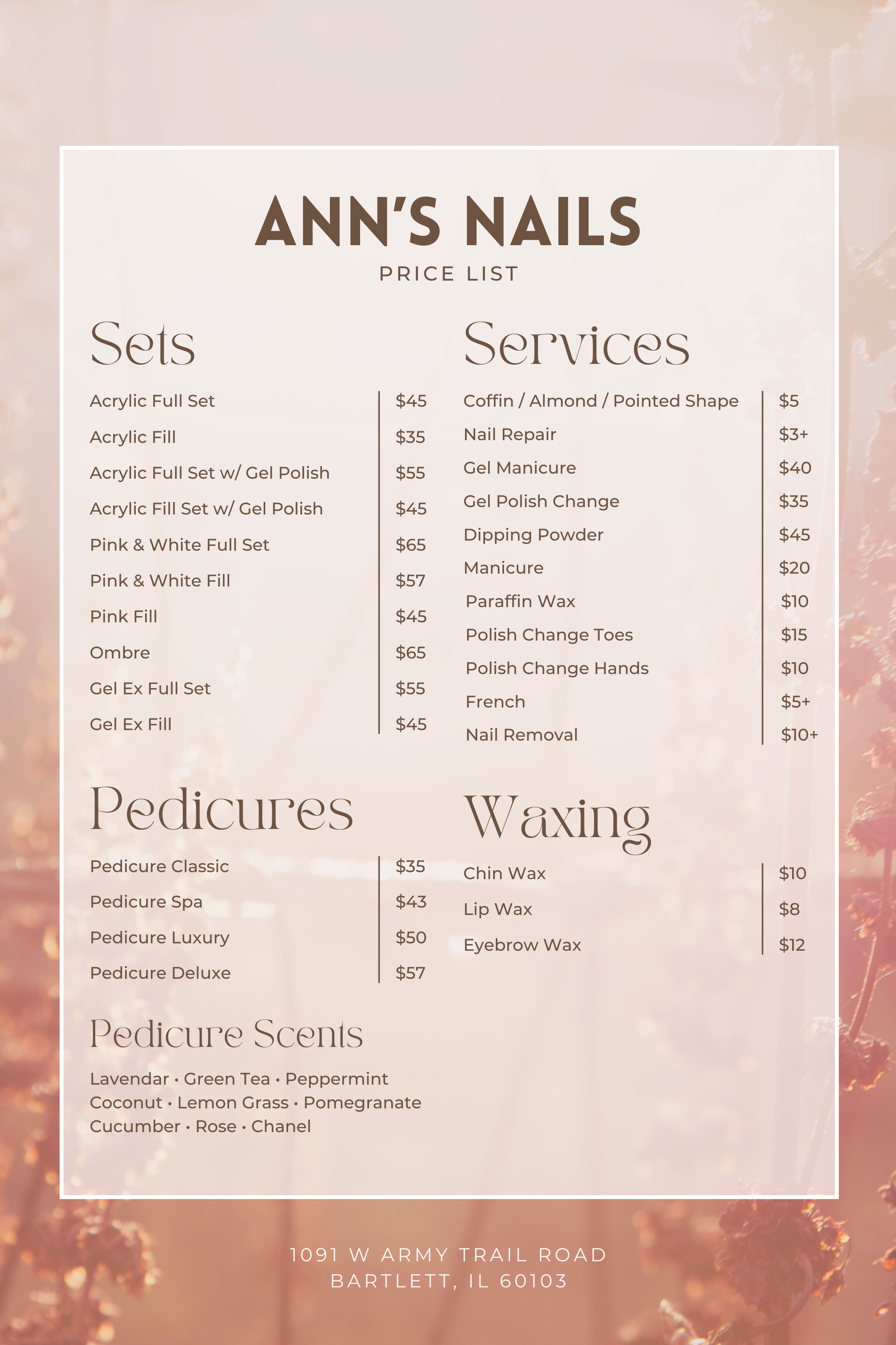 Ann's Nails Price List